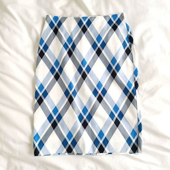 Ann Taylor Pencil Skirt Women's Size‎ 2 Multicolor Plaid Zipper Linen Blend - Picture 1 of 6